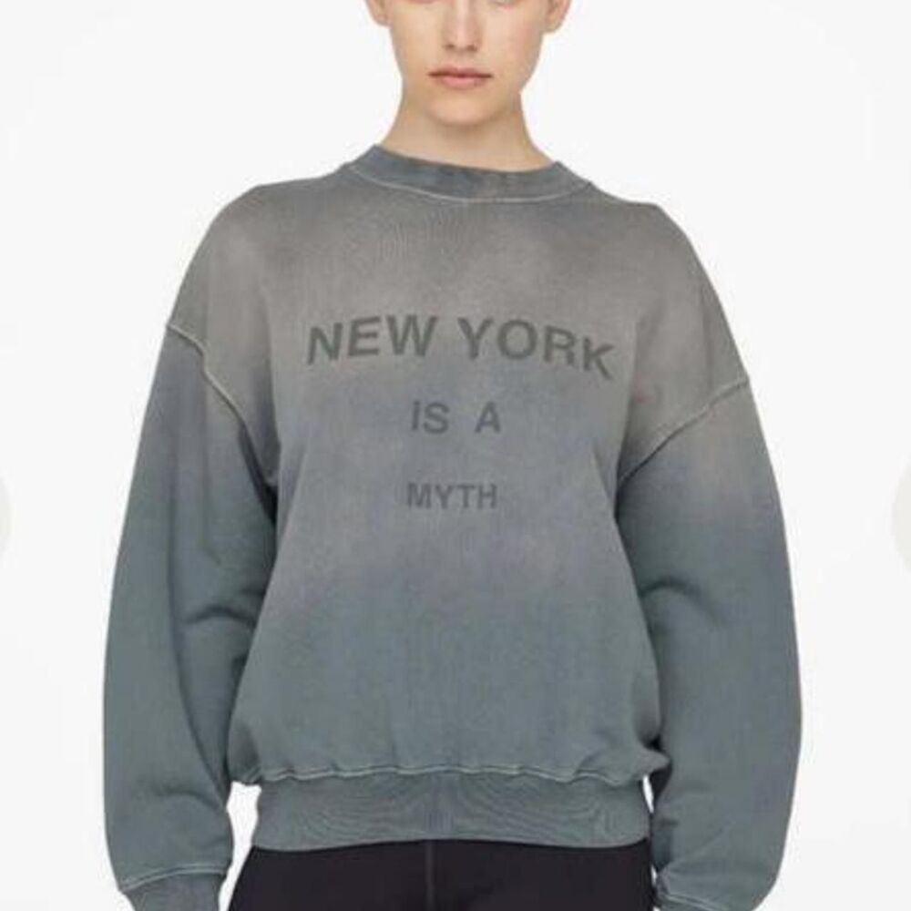 ANINE BING New York Is a Myth Sweatshirt – Washed Gray – Size XS
